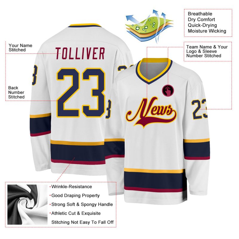 Custom Name and Number Personalized Hockey Jersey - White Navy Maroon Team Jersey Personalized White Navy-Maroon Hockey Jersey