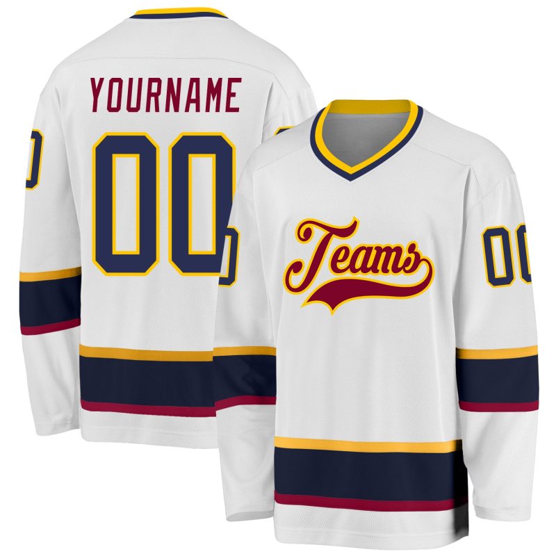 Custom Name and Number Personalized Hockey Jersey - White Navy Maroon Team Jersey Personalized White Navy-Maroon Hockey Jersey