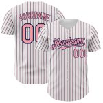 Custom Name and Number Medium Pink-Navy Authentic Baseball Jersey - Personalized White Navy Pinstripe Design Personalized