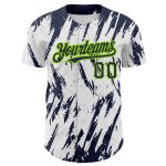 Customizable 3D Pattern Baseball Jersey - White Navy Neon Green Abstract Design, Team Name & Number, Authentic Apparel Personalized