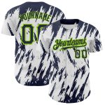 Customizable 3D Pattern Baseball Jersey - White Navy Neon Green Abstract Design, Team Name & Number, Authentic Apparel Personalized