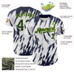 Customizable 3D Pattern Baseball Jersey - White Navy Neon Green Abstract Design, Team Name & Number, Authentic Apparel Personalized