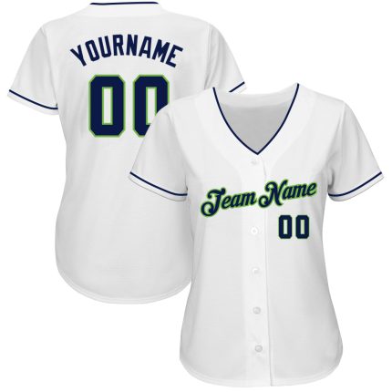 Personalized Custom Name Number Baseball Jersey Authentic White Navy Neon Green Personalized White Navy-Neon Green Authentic