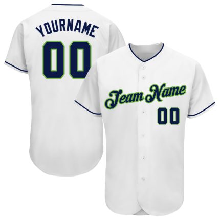 Personalized Custom Name Number Baseball Jersey Authentic White Navy Neon Green Personalized White Navy-Neon Green Authentic