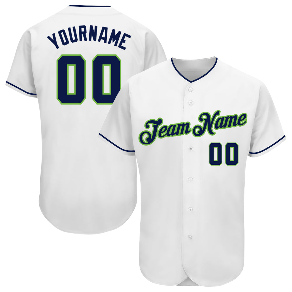 Personalized Custom Name Number Baseball Jersey Authentic White Navy Neon Green Personalized White Navy-Neon Green Authentic