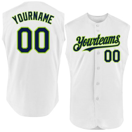 Custom Personalized Baseball Jersey with Name and Number - White Navy Neon Green Sleeveless Authentic Design Personalized