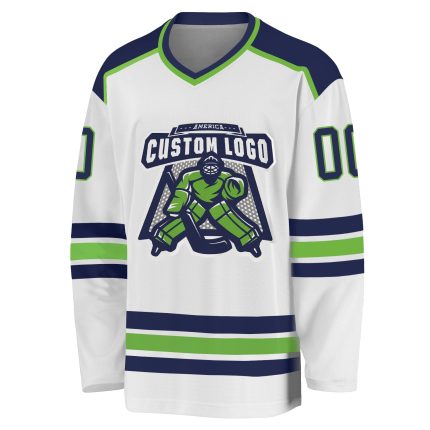 Personalized Navy Neon Green Hockey Jersey for Adults - Custom White Sports Apparel Personalized White Navy-Neon Green Hockey