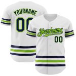 Personalized Custom Name and Number Baseball Jersey - White Navy Neon Green Authentic Team Wear Personalized White Navy-Neon
