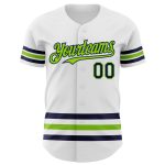 Personalized Custom Name and Number Baseball Jersey - White Navy Neon Green Authentic Team Wear Personalized White Navy-Neon
