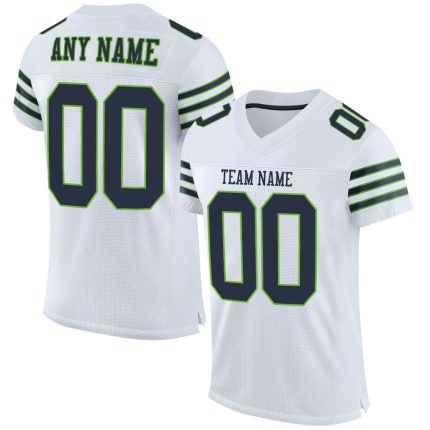 Personalized Neon Green Navy White Mesh Football Jersey Authentic Personalized White Navy-Neon Green Mesh Authentic Football