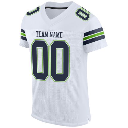 Custom Authentic Football Jersey with Personalized Name & Number - White Navy-Neon Green Mesh Personalized White Navy-Neon