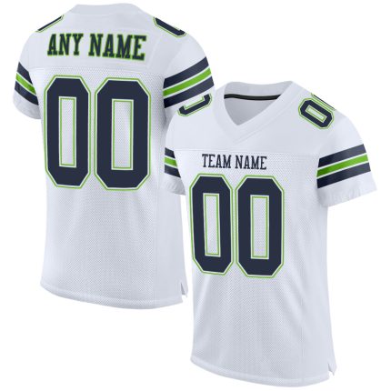Custom Authentic Football Jersey with Personalized Name & Number - White Navy-Neon Green Mesh Personalized White Navy-Neon