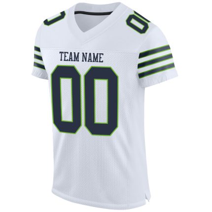 Personalized Neon Green Navy White Mesh Football Jersey Authentic Personalized White Navy-Neon Green Mesh Authentic Football
