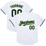 Custom Personalized Baseball Jersey - White Navy Neon Green Mesh Authentic Throwback with Name and Number Personalized White