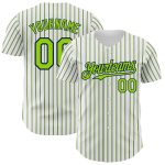 Custom Name and Number Neon Green-Navy Authentic Baseball Jersey - Personalized White with Navy Neon Green Pinstripe Personalized