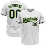 Custom Name and Number Unisex Softball Jersey - Personalized White Navy Neon Green Two-Button Design Personalized White Navy-Neon
