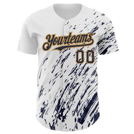 Custom Name and Number Baseball Jersey - Personalized 3D Pattern Design in White, Navy, and Old Gold - Authentic Team Apparel
