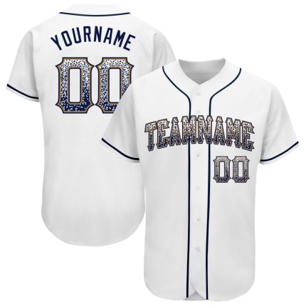 Custom Name & Number Authentic Drift Fashion Baseball Jersey - Personalized White & Navy-Old Gold Team Gear Personalized