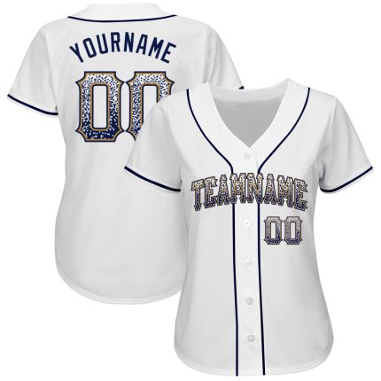 Custom Name & Number Authentic Drift Fashion Baseball Jersey - Personalized White & Navy-Old Gold Team Gear Personalized