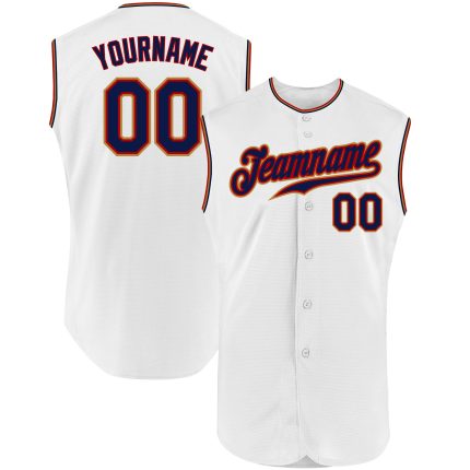 Custom Personalized Baseball Jersey with Name and Number - White Navy-Old Gold Sleeveless Design Personalized White Navy-Old