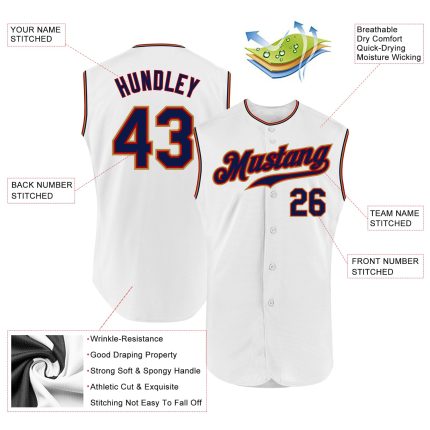 Custom Personalized Baseball Jersey with Name and Number - White Navy-Old Gold Sleeveless Design Personalized White Navy-Old
