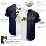 Custom Name and Number Baseball Jersey - Personalized White Navy Old Gold Authentic Split Fashion Team Jersey Personalized