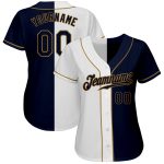 Custom Name and Number Baseball Jersey - Personalized White Navy Old Gold Authentic Split Fashion Team Jersey Personalized