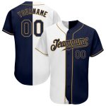 Custom Name and Number Baseball Jersey - Personalized White Navy Old Gold Authentic Split Fashion Team Jersey Personalized