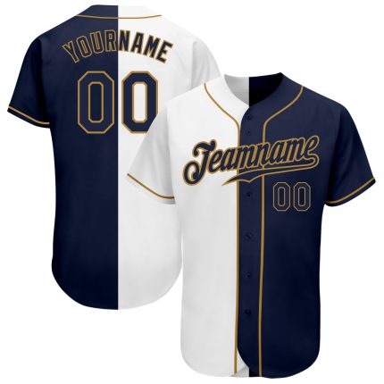 Custom Name and Number Baseball Jersey - Personalized White Navy Old Gold Authentic Split Fashion Team Jersey Personalized