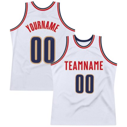 Personalized Authentic Throwback Basketball Jersey - White Navy Old Gold Personalized White Navy-Old Gold Authentic Throwback