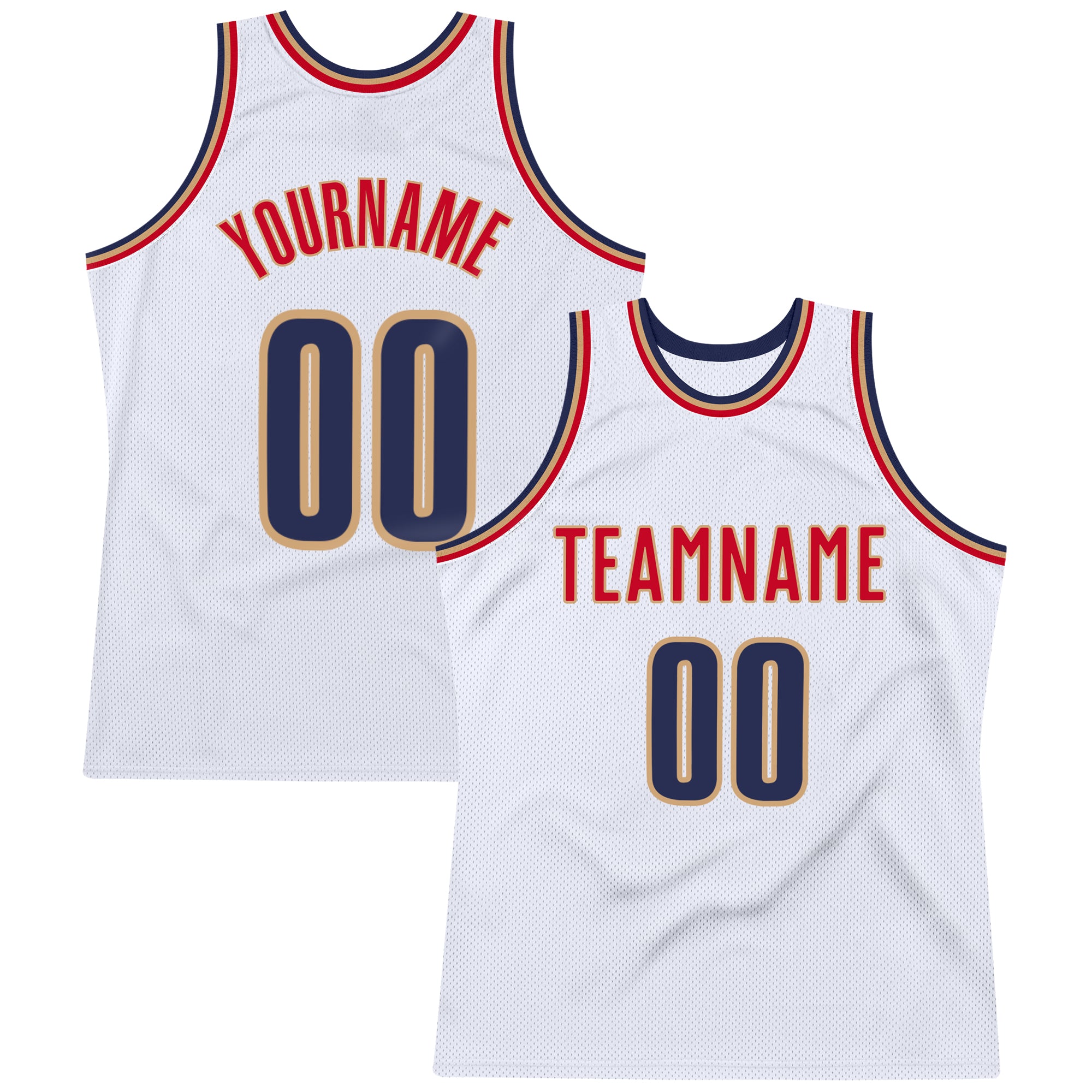 Personalized Authentic Throwback Basketball Jersey - White Navy Old Gold Personalized White Navy-Old Gold Authentic Throwback