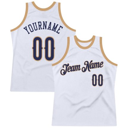 Customizable Authentic Basketball Jersey with Personalized Name and Number - White Navy-Old Gold Throwback Style Personalized