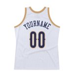 Customizable Authentic Basketball Jersey with Personalized Name and Number - White Navy-Old Gold Throwback Style Personalized