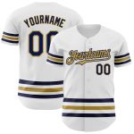 Custom Personalized Baseball Jersey with Name and Number - White Navy Old Gold Line Authentic Personalized White Navy-Old