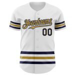 Custom Personalized Baseball Jersey with Name and Number - White Navy Old Gold Line Authentic Personalized White Navy-Old