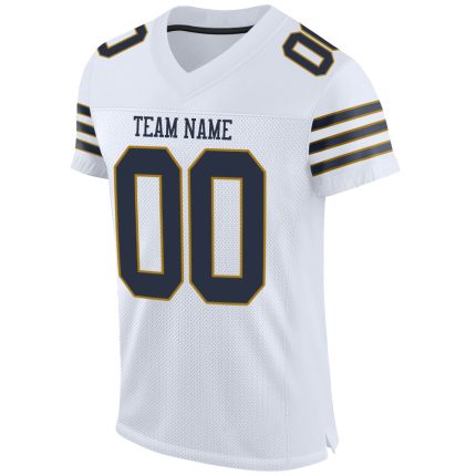 Personalized Authentic Football Jersey in White, Navy and Old Gold Mesh Personalized White Navy-Old Gold Mesh Authentic Football