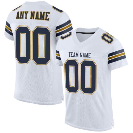 Custom Authentic Football Jersey with Personalized Name and Number - White Navy Old Gold Mesh Personalized White Navy-Old