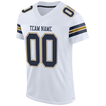 Custom Authentic Football Jersey with Personalized Name and Number - White Navy Old Gold Mesh Personalized White Navy-Old