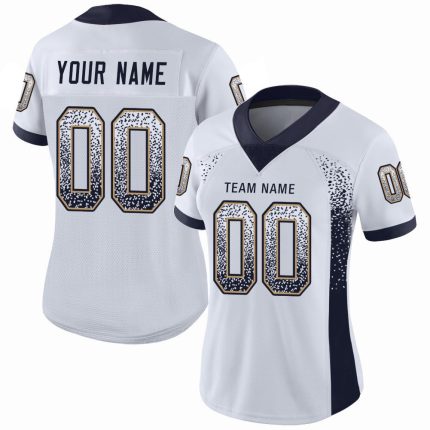 Custom Personalized Football Jersey with Name and Number - White Navy Old Gold Mesh Drift Team Apparel Personalized White