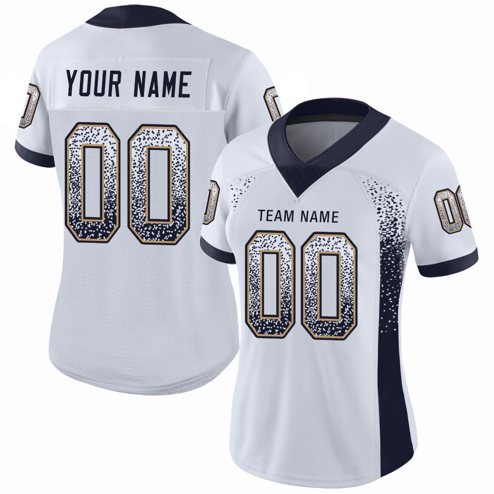 Custom Personalized Football Jersey with Name and Number - White Navy Old Gold Mesh Drift Team Apparel Personalized White