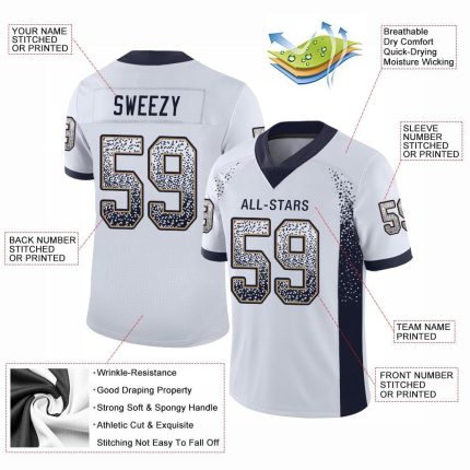 Custom Personalized Football Jersey with Name and Number - White Navy Old Gold Mesh Drift Team Apparel Personalized White