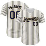 Custom Navy Old Gold Baseball Jersey with Personalized Name and Number - Authentic White Navy Pinstripe Personalized White