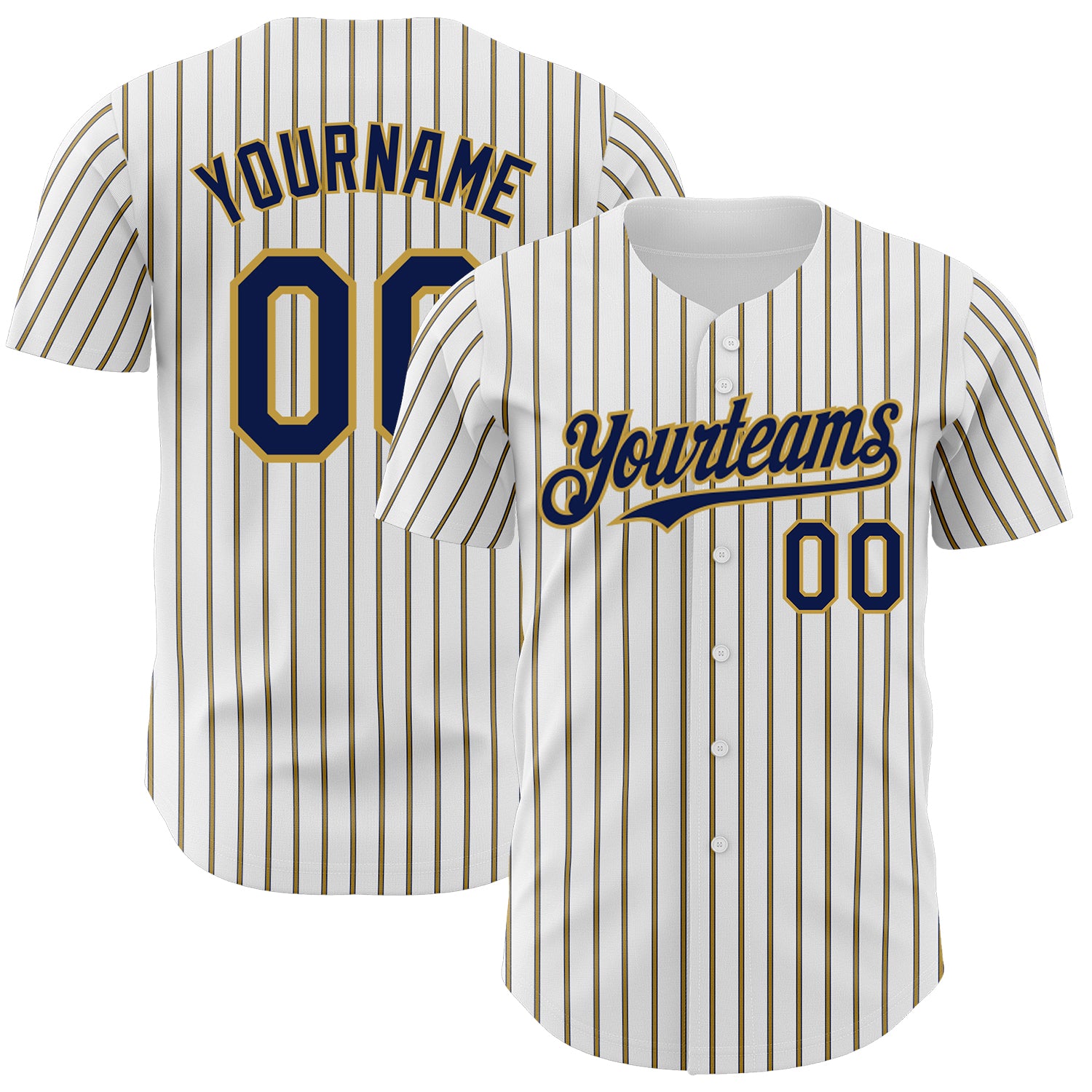 Custom Navy Old Gold Baseball Jersey with Personalized Name and Number - Authentic White Navy Pinstripe Personalized White