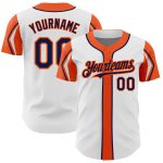 Custom Name and Number Authentic Baseball Jersey in White, Navy, and Orange - 3 Colors, Arm Shapes Personalized White Navy-Orange