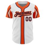 Custom Name and Number Authentic Baseball Jersey in White, Navy, and Orange - 3 Colors, Arm Shapes Personalized White Navy-Orange