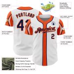 Custom Name and Number Authentic Baseball Jersey in White, Navy, and Orange - 3 Colors, Arm Shapes Personalized White Navy-Orange
