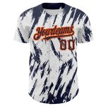Customizable 3D Pattern Baseball Jersey - Personalized Name & Number in White Navy Orange, Sharp Design, Team Spirit Personalized