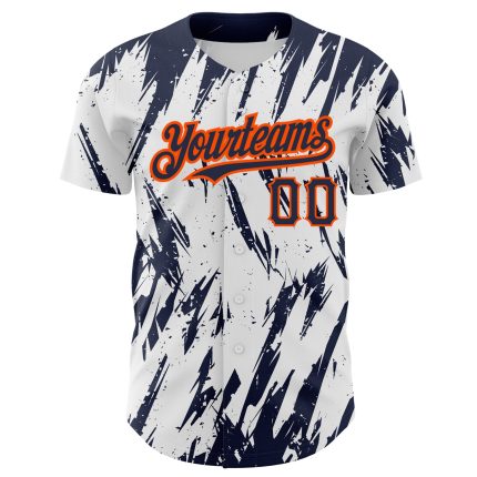Customizable 3D Pattern Baseball Jersey - Personalized Name & Number in White Navy Orange, Sharp Design, Team Spirit Personalized