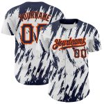 Customizable 3D Pattern Baseball Jersey - Personalized Name & Number in White Navy Orange, Sharp Design, Team Spirit Personalized