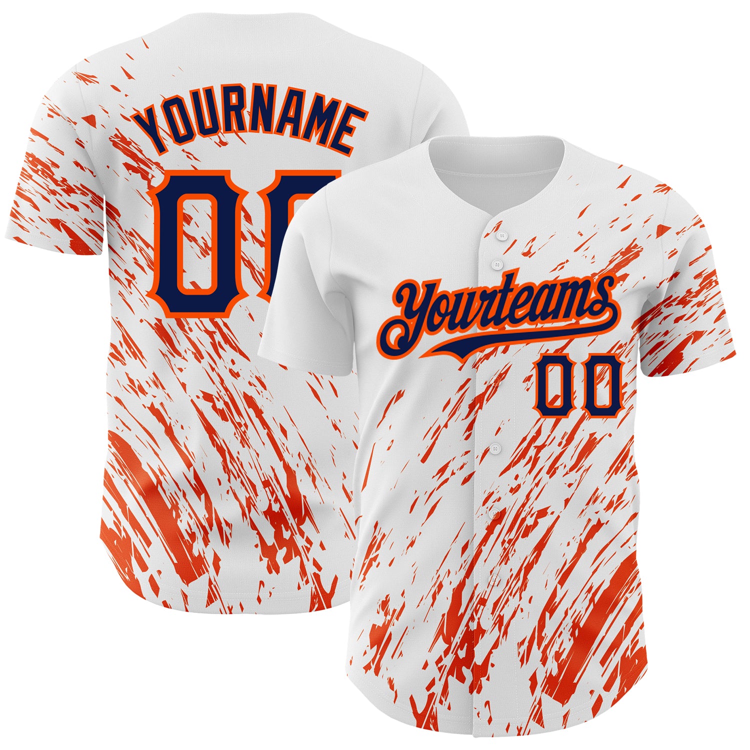 Custom Name and Number Baseball Jersey - Personalized White Navy-Orange 3D Pattern Design Abstract Splash Personalized White